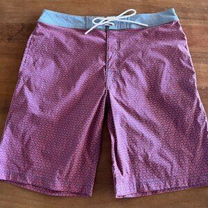 J Crew Board Shorts Men Sz‎ 30 Blue The Original Swimwear Geometric Pattern